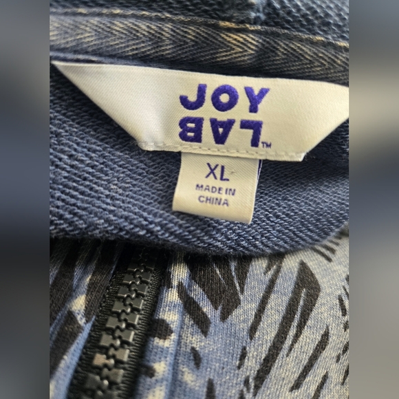 JoyLab Womens Blue Tropical Leaf Zip Front French Terry Hoodie W/pockets XL - Picture 3 of 7